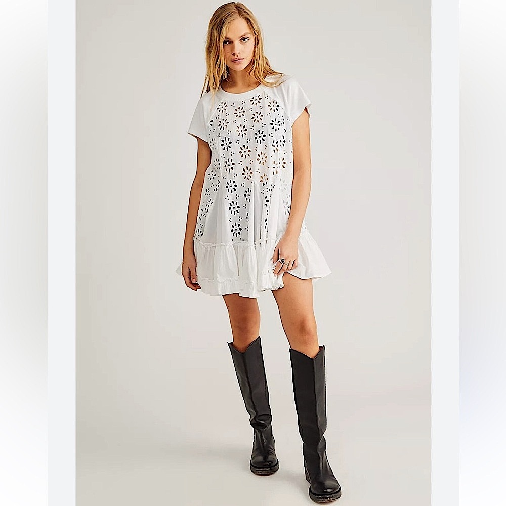 NWOT Free People Sadler Floral Mini Dress in White